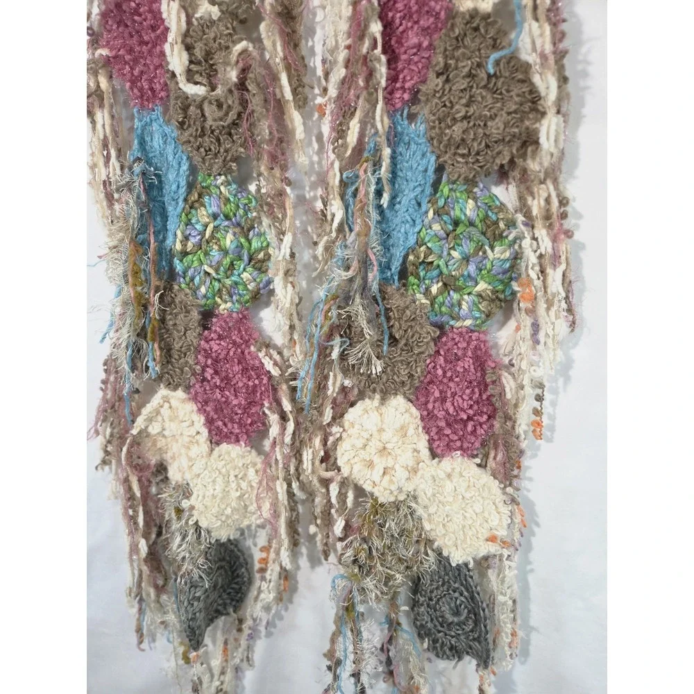 Steve Madden Crochet Scarf Womens Multicolor Boho Mixed Media Fringe Whimsigoth